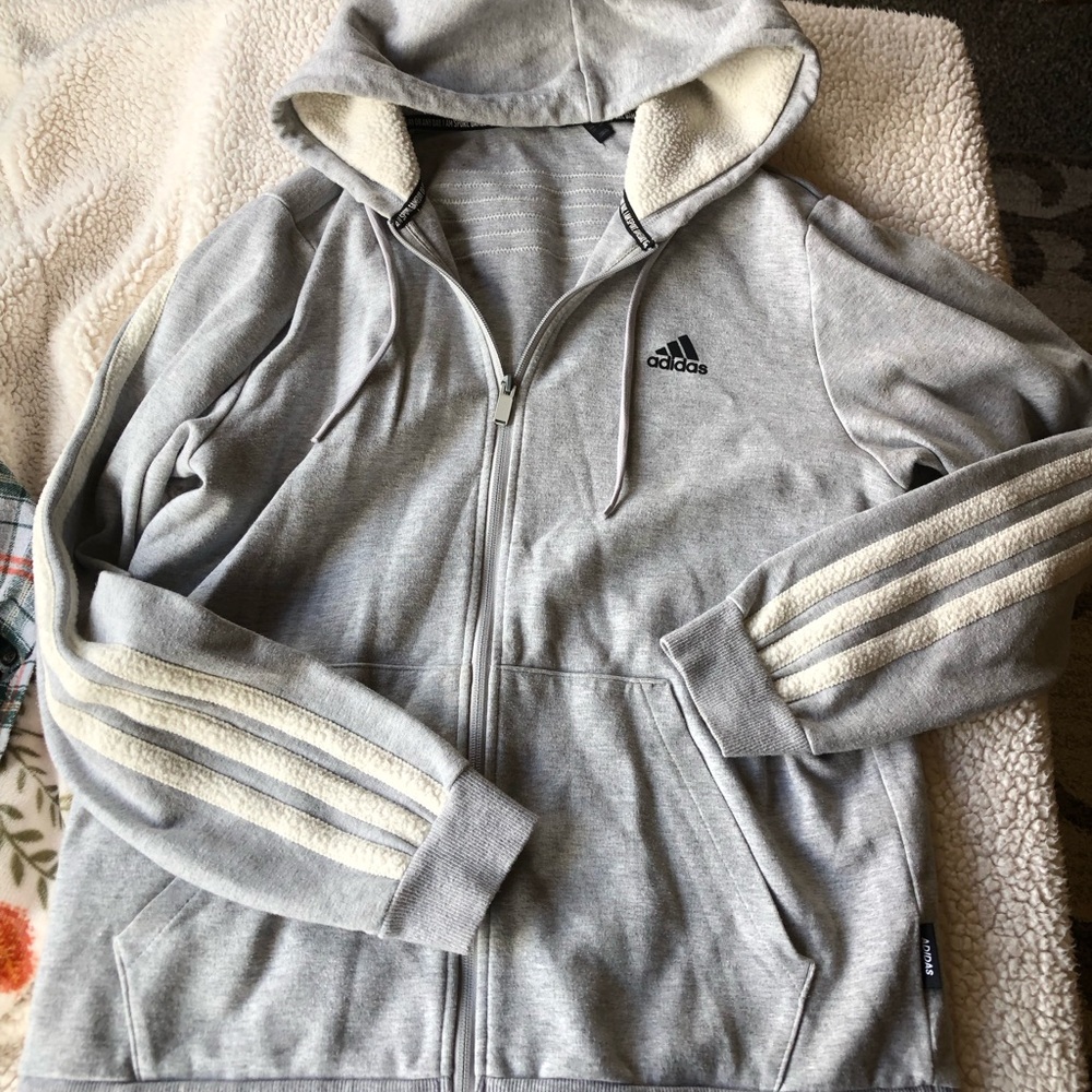 Adidas Men’s Light Gray Full-Zip Hoodie Jacket